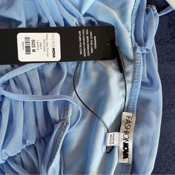 FASHION NOVA Blue Ruched Asymmetrical Bodycon Dress - Picture 4 of 5